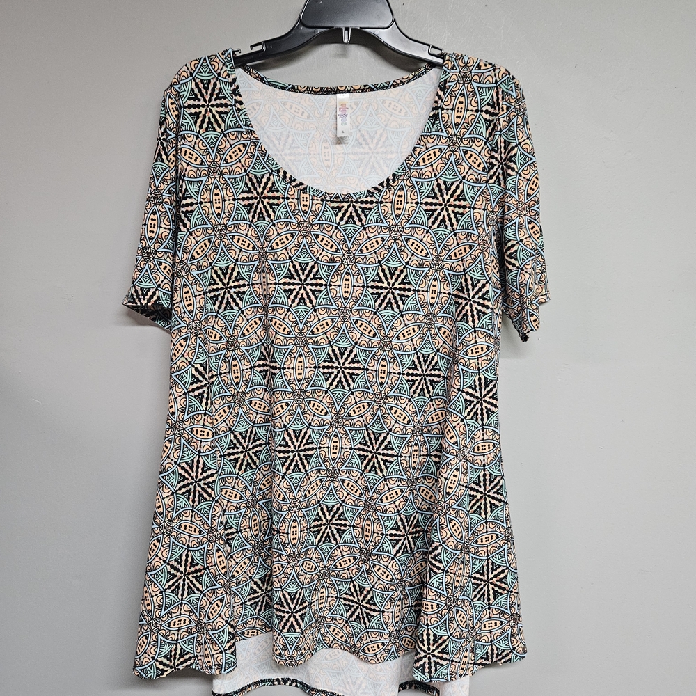 Lularoe Large Tunic Women's Short Sleeve Shirt Multicolor Geometric Design